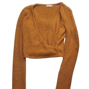Shoedazzle Teddy Knit Cropped Sweater Caramel Bouclé Texture Size Large